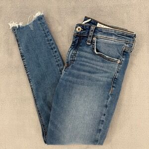 Rag Bone Mid Rise Ankle Skinny Jeans Distressed Raw Hem Womens Size 26 Blue